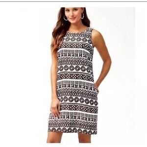 NWT Tommy Bahama Linen Dress Large White Black Java Tahiti Tango Shift Beach